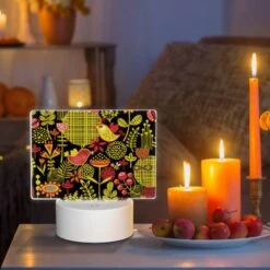 Rectangular Acrylic Night Light, A Colorful Floral Pattern With A Bird In The Center. -Pattern Diy Shop 7ddbb6bfcaed646a38e93a6653591703b3fe23ae