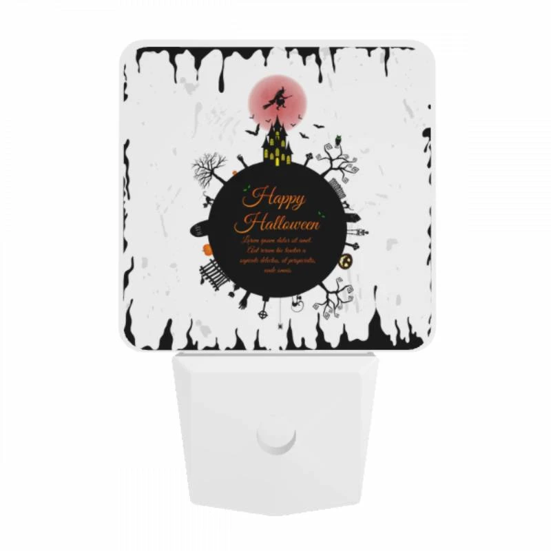 Night Light, A black and white poster with a witch on a broomstick and the words "Happy Halloween" written in orange. Night Light, A Black And White Poster With A Witch On A Broomstick And The Words "Happy Halloween" Written In Orange. -Pattern Diy Shop 7e5edb3de523da959c26bb6ffade38d00e9585c6