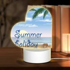 Love Acrylic Night Light, A Beautiful Beach Scene With A Palm Tree And A Shell.