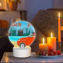 Round Acrylic Night Light, A Man And A Woman Are In A Red Car -Pattern Diy Shop 811b04388652230fcfd53ba5768f95e9873ad351