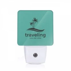 Night Light, A Logo For Traveling With A Palm Tree In The Background.