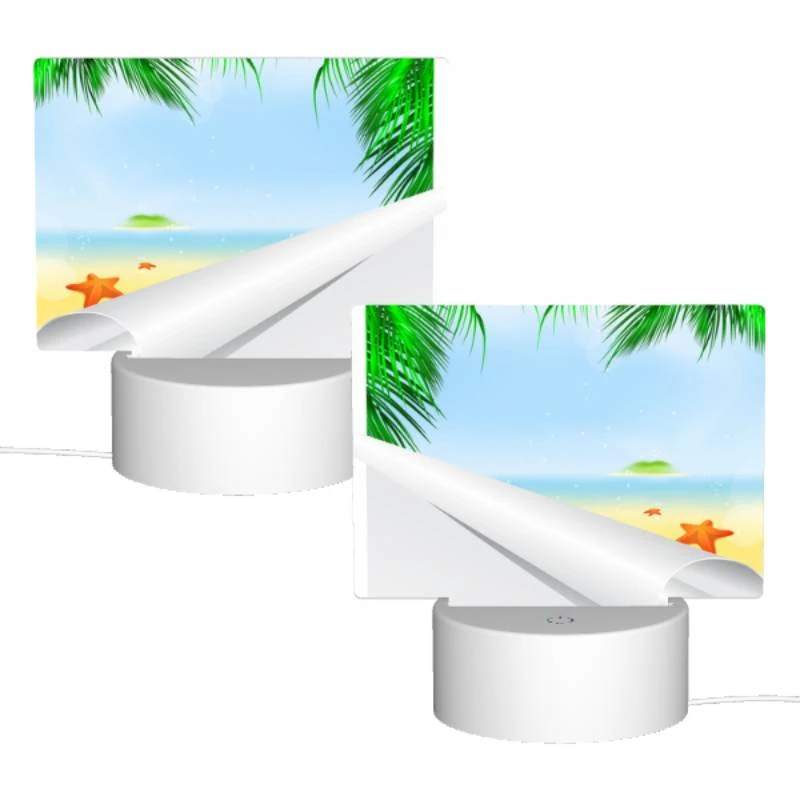 Rectangular Acrylic Night Light, A painting of a beach with palm trees and a starfish. Rectangular Acrylic Night Light, A Painting Of A Beach With Palm Trees And A Starfish. -Pattern Diy Shop 8275ba6739d425cc89d7a6872731a9d8234a7320