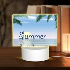 Rectangular Acrylic Night Light, A Beautiful Beach Scene With A Shell And A Palm Tree.