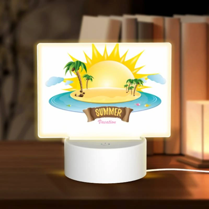 Rectangular Acrylic Night Light, A cartoon of a sunny beach with palm trees and a sun. Rectangular Acrylic Night Light, A Cartoon Of A Sunny Beach With Palm Trees And A Sun. -Pattern Diy Shop 89b40f7464070e6ed85bf64485e98117e8b0cfe1