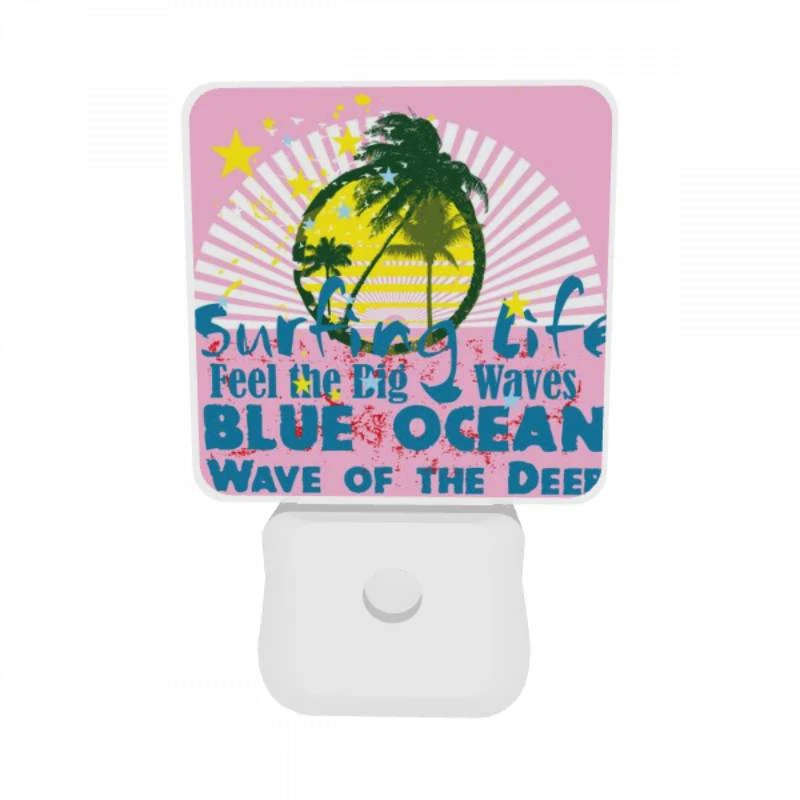 Night Light Set of 2, A pink and blue surfing poster with a big wave. Night Light Set Of 2, A Pink And Blue Surfing Poster With A Big Wave. -Pattern Diy Shop 89f52bc25cb5beede4cb3d4984ac0df7b133a37e
