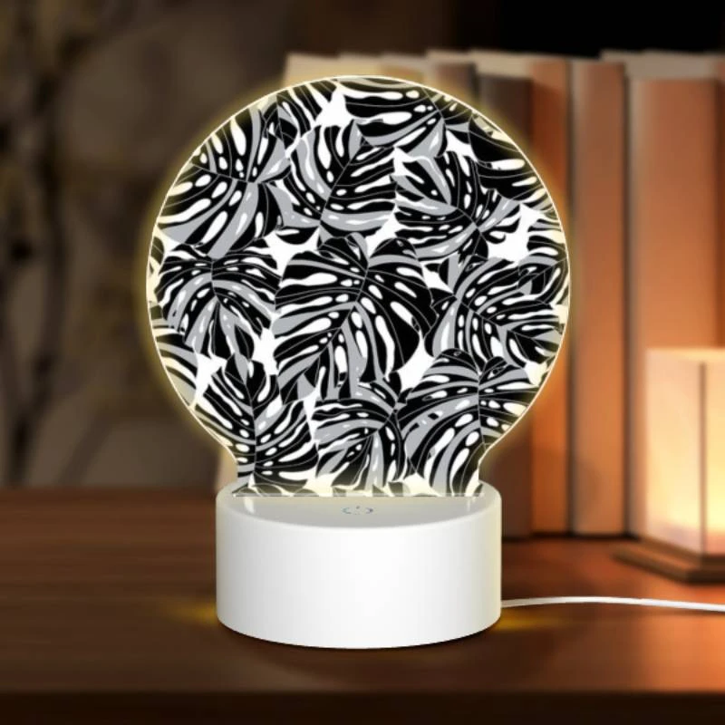 Round Acrylic Night Light, A black and white pattern of leaves. Round Acrylic Night Light, A Black And White Pattern Of Leaves. -Pattern Diy Shop 8bdf9f9ed4192fdfd5e843a63f6405c3d25e440e