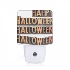 Night Light, A Wooden Sign That Says "Happy Halloween" On It.
