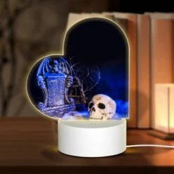 Love Acrylic Night Light, A Skeleton Head Is Placed On A Grave Marker.