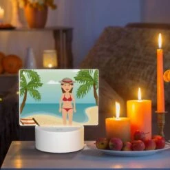 Rectangular Acrylic Night Light, A Woman In A Red Bikini Is Standing On A Sandy Beach. 6 Rectangular Acrylic Night Light, A Woman In A Red Bikini Is Standing On A Sandy Beach. -Pattern Diy Shop 8e8d1f860ca063d07efd6680e2a7b261fb4a1a3c
