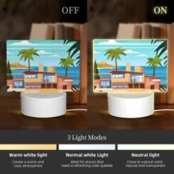 Rectangular Acrylic Night Light, A House Is Situated On A Beach With A Palm Tree In Front Of It. 2 Rectangular Acrylic Night Light, A House Is Situated On A Beach With A Palm Tree In Front Of It. -Pattern Diy Shop 8f443e5c6228a144402636aa5e68ab3e6b475187