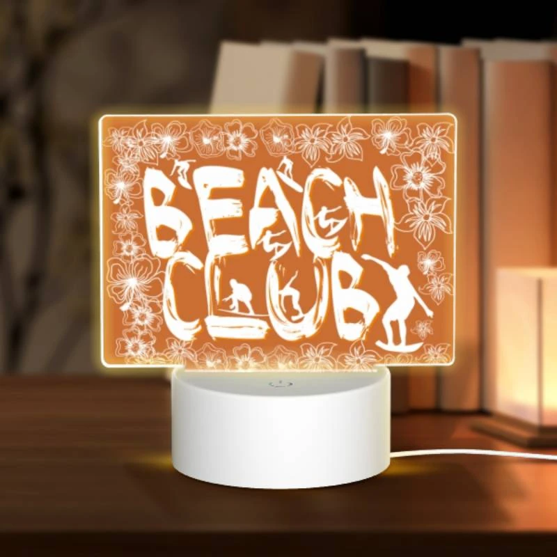 Rectangular Acrylic Night Light, A sign that says "Beach Club" with a picture of a surfer. Rectangular Acrylic Night Light, A Sign That Says "Beach Club" With A Picture Of A Surfer. -Pattern Diy Shop 8febd8125c6089ae4edd9b421b448acc3567592c