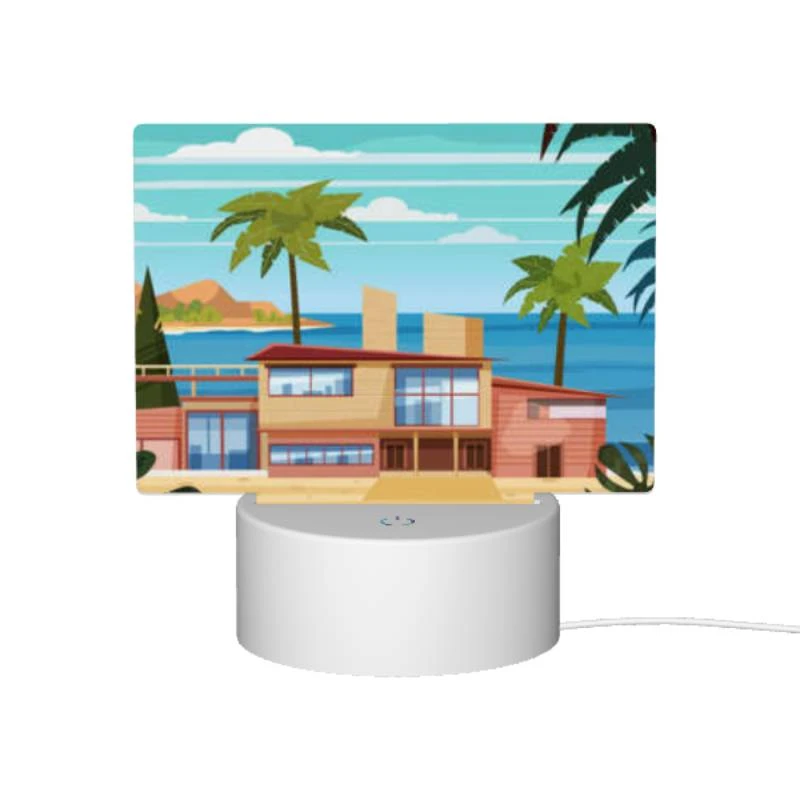 Rectangular Acrylic Night Light, A house is situated on a beach with a palm tree in front of it. Rectangular Acrylic Night Light, A House Is Situated On A Beach With A Palm Tree In Front Of It. -Pattern Diy Shop 90bc48212ec86e7ff23904cac8c8c402311bbb2d