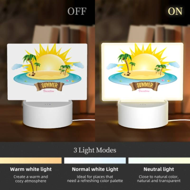 Rectangular Acrylic Night Light, A cartoon of a sunny beach with palm trees and a sun. Rectangular Acrylic Night Light, A Cartoon Of A Sunny Beach With Palm Trees And A Sun. -Pattern Diy Shop 90be7928eb8f016361100bf7c2a1301aee4d3bab