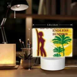 Rectangular Acrylic Night Light, A Woman Is Holding A Surfboard In Front Of A Tropical Beach. -Pattern Diy Shop 93866e9d064e9ccf60196794a68c3f367ac53723