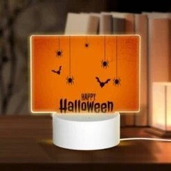 Rectangular Acrylic Night Light, A Spooky Halloween Poster With Bats And Spiders.