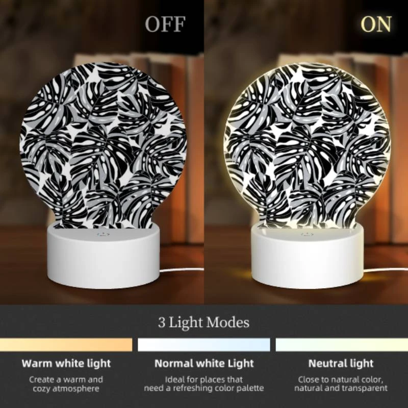 Round Acrylic Night Light, A black and white pattern of leaves. Round Acrylic Night Light, A Black And White Pattern Of Leaves. -Pattern Diy Shop 954207ae83805171e9082f1d0afea2ea3fb807d7