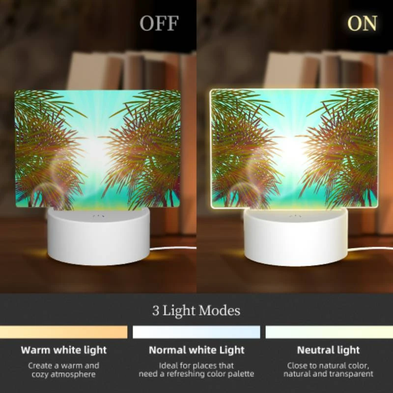 Rectangular Acrylic Night Light, A sunset with two palm trees in the foreground. Rectangular Acrylic Night Light, A Sunset With Two Palm Trees In The Foreground. -Pattern Diy Shop 95d2cbdd527ab1f951155864d4cf85a712e883bd