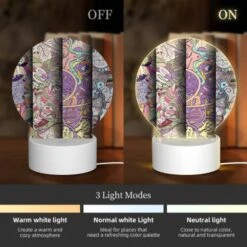 Round Acrylic Night Light, Three Colorful And Intricate Designs Are Displayed Side By Side. -Pattern Diy Shop 983c338453326ccaf68750f93143ee428819fe31