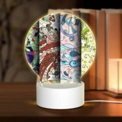 Round Acrylic Night Light, Four Different Colored Designs Of Swirls And Patterns.