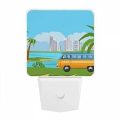 Night Light, A Colorful Cartoon Van Is Driving On A Road Near A Body Of Water. -Pattern Diy Shop 992cc3f6b57d3331e6296045ba934f80cb958bfa