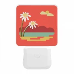 Night Light, A Red And Yellow Sunset With Two White Flowers. -Pattern Diy Shop 9eea6e91f01fd5fe1bc50b69939f7c897c747f96