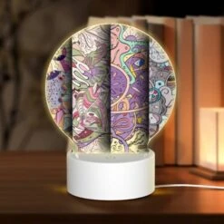 Round Acrylic Night Light, Three Colorful And Intricate Designs Are Displayed Side By Side.