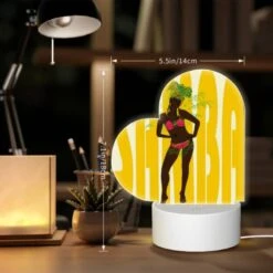 Love Acrylic Night Light, A Woman Wearing A Grass Skirt And A Head Dress Stands In Front Of A Yellow Background. -Pattern Diy Shop a8ca48c7047b4db28b01a6052119f49bc1a63d3d