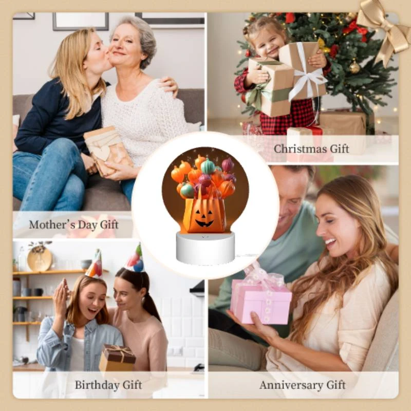 Round Acrylic Night Light, A bag of colorful pumpkins with a smiling face on it. Round Acrylic Night Light, A Bag Of Colorful Pumpkins With A Smiling Face On It. -Pattern Diy Shop a961f736072537bdd71ae5d3142cb3c616c5e257