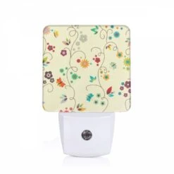 Night Light, A Colorful Floral Pattern With A Bird And A Butterfly.