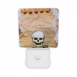 Night Light Set Of 2, A Skeleton Is Surrounded By Pumpkins And Spiders. -Pattern Diy Shop aa8050332117ed8dbc26b1372840654816214127
