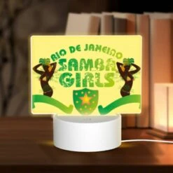 Rectangular Acrylic Night Light, A Yellow Sign With A Green Star And The Words Rio De Janeiro Samambaia Girls.