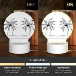 Round Acrylic Night Light, A Black And White Drawing Of A Hat With Two Palm Trees On Either Side. 2 Round Acrylic Night Light, A Black And White Drawing Of A Hat With Two Palm Trees On Either Side. -Pattern Diy Shop ae720850506896e0a088b526463eb7ea5ee2f79d
