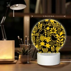 Round Acrylic Night Light, A Pattern Of Birds And Flowers On A Black Background. -Pattern Diy Shop b07aef23b00624cfb4a85dcd098bdab4c3d40e36