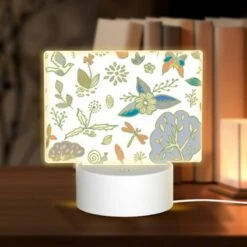 Rectangular Acrylic Night Light, A Colorful Floral Pattern With Various Plants And Flowers.
