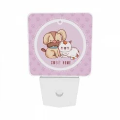Night Light Set Of 2, A Dog And A Cat Are Sitting Together In A Pink Circle. -Pattern Diy Shop b1af204e618b1919d6b3b49dc3e14047f3b5baeb