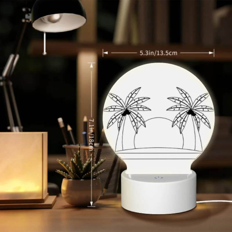 Round Acrylic Night Light, A black and white drawing of a hat with two palm trees on either side. Round Acrylic Night Light, A Black And White Drawing Of A Hat With Two Palm Trees On Either Side. -Pattern Diy Shop b1f2f1f6a099436d27eee03c2390b8398a97f7c0