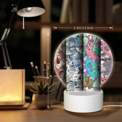 Round Acrylic Night Light, Four Colorful And Artistic Designs Are Displayed Side By Side. -Pattern Diy Shop b3e8729860e94c852ea526bfb1f1a36e695dafd0