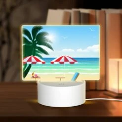 Rectangular Acrylic Night Light, A Beach Scene With Two Umbrellas And Two Chairs.