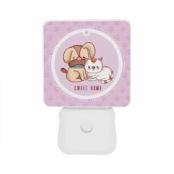 Night Light Set Of 2, A Dog And A Cat Are Sitting Together In A Pink Circle. -Pattern Diy Shop b9784bed60b6b45aec560460830319d98caf520f