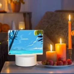 Rectangular Acrylic Night Light, A Blue Sky With Clouds And A Palm Tree. -Pattern Diy Shop bc403cf4ee4b635ebecc5bf9634c61699db6a9c8