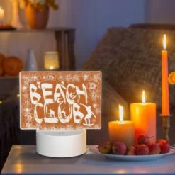 Rectangular Acrylic Night Light, A Sign That Says "Beach Club" With A Picture Of A Surfer. 6 Rectangular Acrylic Night Light, A Sign That Says "Beach Club" With A Picture Of A Surfer. -Pattern Diy Shop bd107357859cf71fdf1799db6d57f2534060d1c3