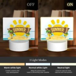 Rectangular Acrylic Night Light, A Cartoon Of A Sunny Beach With The Words "Summer" Written On It. -Pattern Diy Shop bfa42c604aff23040393b59e9b09f2cb40196099
