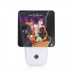 Night Light, A Group Of People And A Dog Are Standing In Front Of A Haunted House.