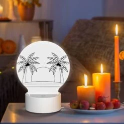 Round Acrylic Night Light, A Black And White Drawing Of A Hat With Two Palm Trees On Either Side. 6 Round Acrylic Night Light, A Black And White Drawing Of A Hat With Two Palm Trees On Either Side. -Pattern Diy Shop c44b7d50df2942d9fa460bbbe949a1a2dfd91a96