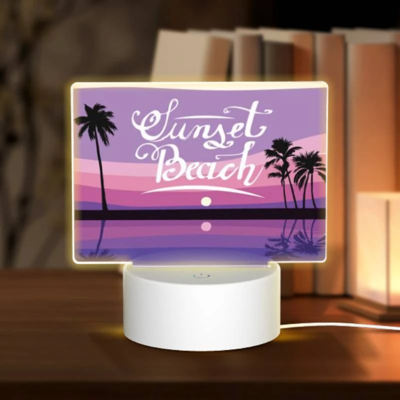 Rectangular Acrylic Night Light, A sunset beach sign with a moon in the background. Rectangular Acrylic Night Light, A Sunset Beach Sign With A Moon In The Background. -Pattern Diy Shop c500d7024e0d2722a17fbe4fb5ac7fe97223d1f4
