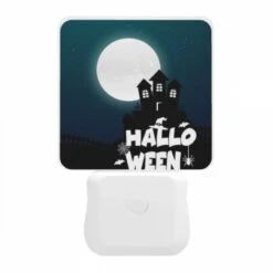 Night Light, A House With A Moon In The Background And The Words Halloween Written Below It. -Pattern Diy Shop c675ec974b3364375c1458c9ab8d712ec15beeaf
