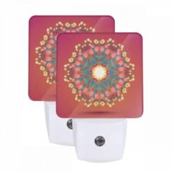 Night Light Set Of 2, A Colorful Flower Design With Hands And Flowers.