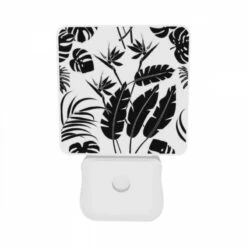 Night Light Set Of 2, A Black And White Image Of A Leafy Plant With A Flower. -Pattern Diy Shop c88bfbc805078a49cd207e98e67cfda79d066885