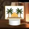 Rectangular Acrylic Night Light, A Drawing Of A Sun With Two Palm Trees On Either Side.