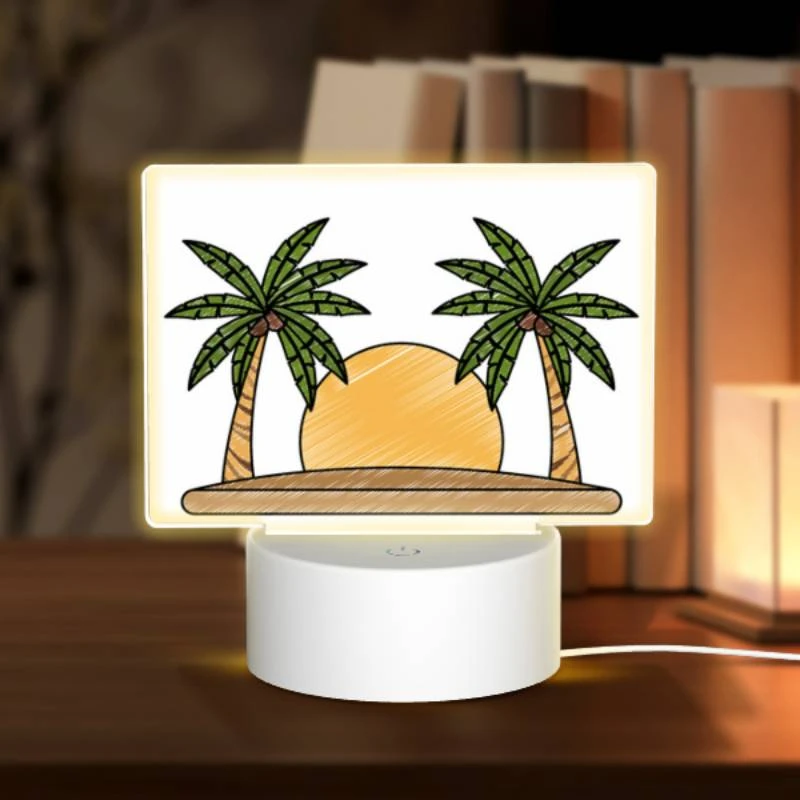 Rectangular Acrylic Night Light, A drawing of a sun with two palm trees on either side. Rectangular Acrylic Night Light, A Drawing Of A Sun With Two Palm Trees On Either Side. -Pattern Diy Shop c9ea8fe9877178539c62232414ffeaa386027190